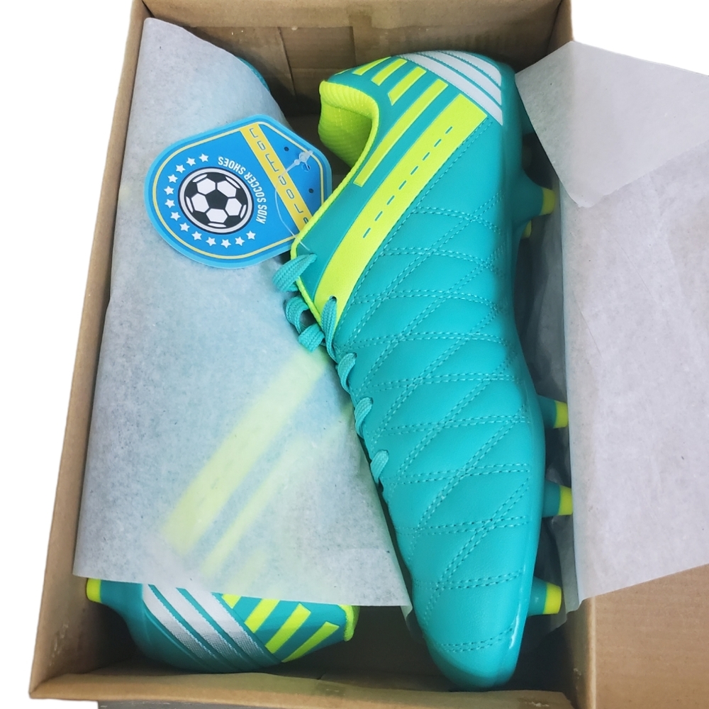 brooman Kids Athletic Soccer Cleats Boys Girls Outdoor Teal Football Shoe Sz6